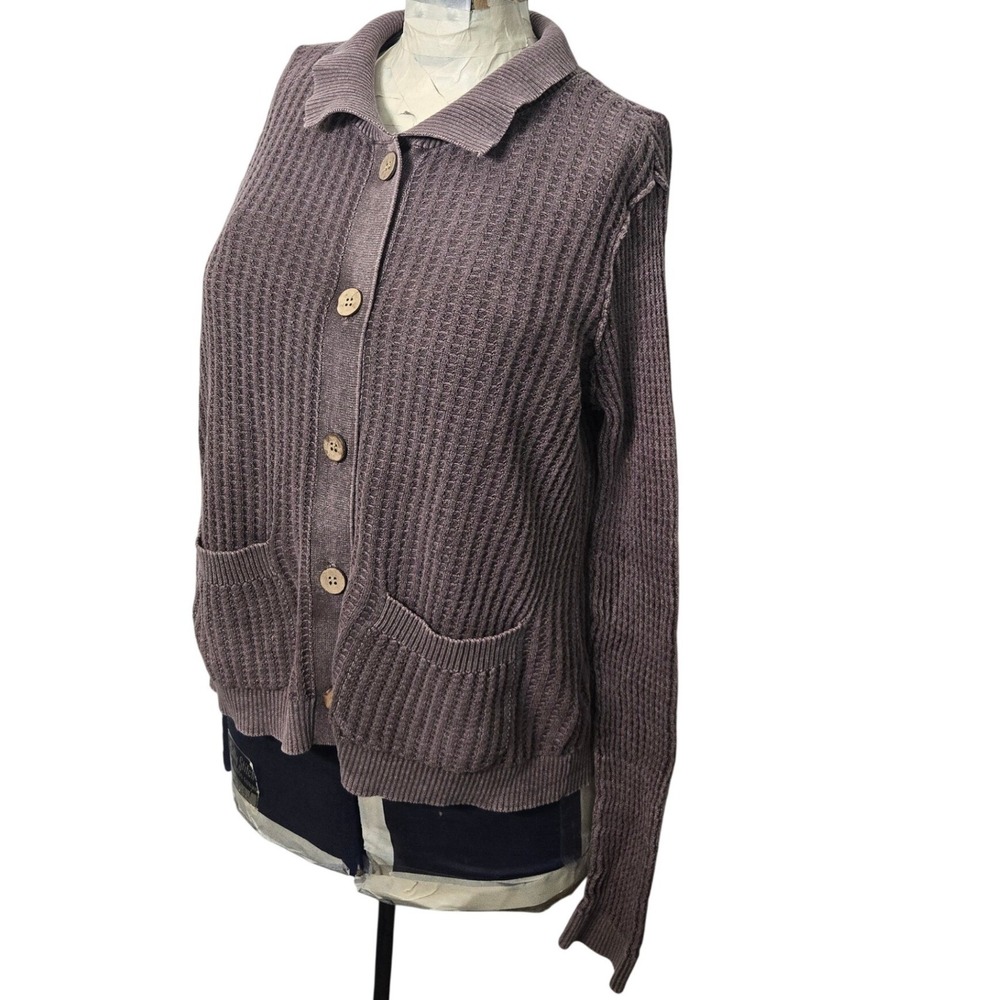 Hello Nite Los Angeles Cardigan‎ Sweater Womens S Mauve Waffle Knit Button Up